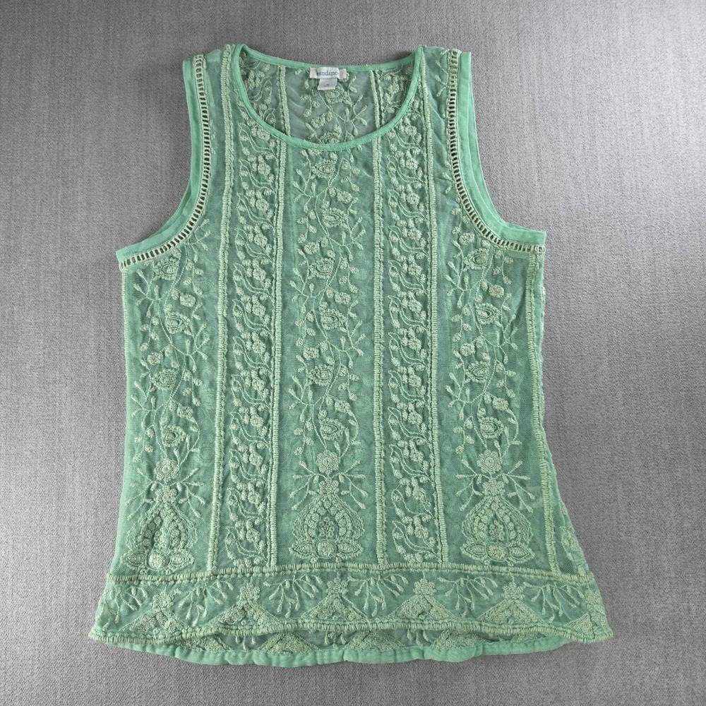 Sundance Sleeveless Top Women Medium Green Floral Mesh Embroidered Boho Tank